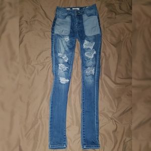 Wild Blue High Rise Distressed Skinny Jeans
